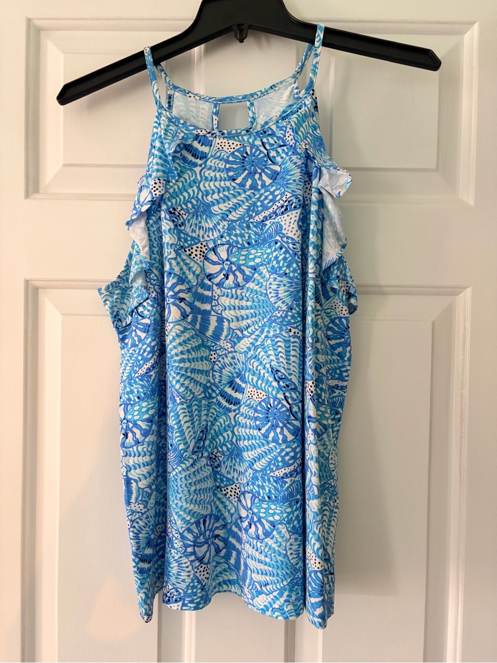 Lilly Pulitzer Blue and White Printed Cold-Shoulder Tank